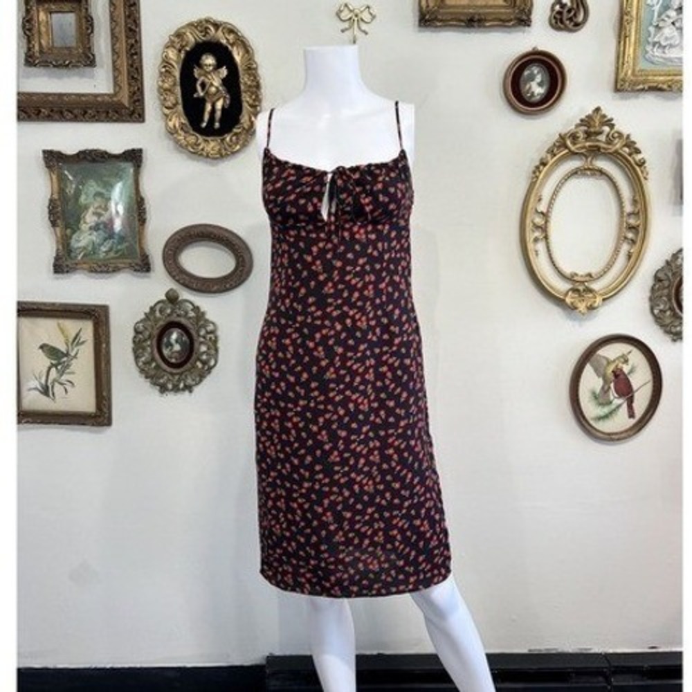 Princess Polly‎ Black Red Floral Keyhole Midi Dress Size 4
